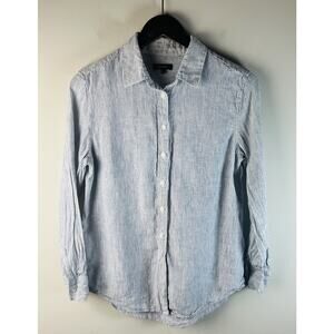 Quince Top European Linen S Pin Striped Shirt Blue White Long Sleeves Coastal